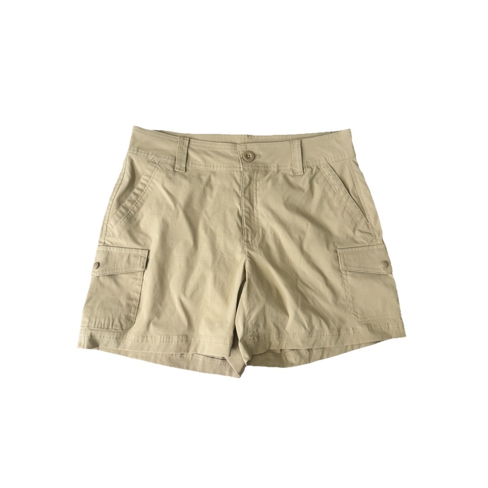EDDIE BAUER size 4 Khaki Stretch Nylon Cargo Pocket Hiking Shorts NWOT - Picture 1 of 4